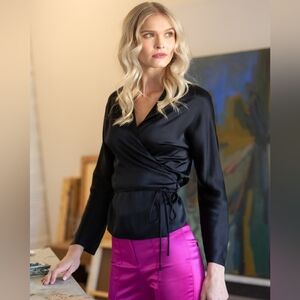 Vince Black Silk Wrap Tie Blouse M